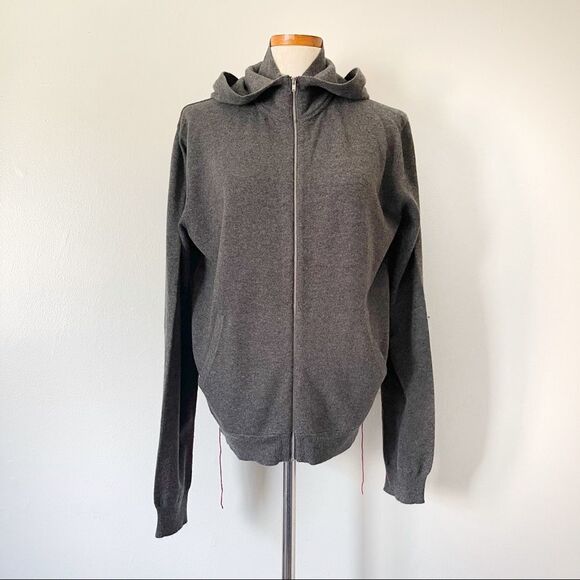 Helmut Lang Gray Full Zip Hooded cardigan 100% Cashmere preowned size Medium - Picture 2 of 7